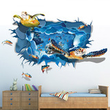 3D视觉立体墙贴教室儿童房卧室墙壁装饰可移除卡通海底世界大海龟