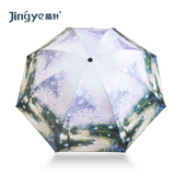 欧美田园丽影创意复古雨伞黑胶折叠韩国油画遮阳伞太阳伞防紫外线