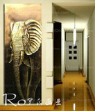 纯手绘东南亚泰式风格金箔油画玄关画竖版客厅壁画走廊装饰画大象