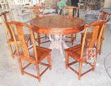 现代中式实木圆桌椅七件套榆木餐桌饭桌组合明清仿古家具厂家直销