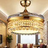 水晶隐形吊扇灯 餐厅客厅卧室风扇灯 带电扇的家用电风扇吊灯金色
