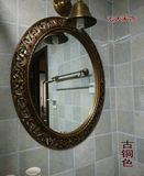 欧式卫浴镜子仿古铜玄关镜子美容镜子椭圆浴室镜子美式浴室镜子