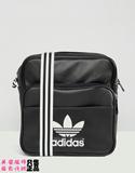 英国现货正品Adidas 阿迪达斯 男女同款黑色皮质单肩斜挎包行李包