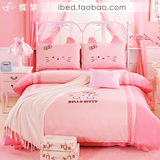纯棉凯蒂猫四件套 可爱女孩儿童卡通床上用品 粉红Kitty被套1.5春