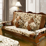 冬季沙发坐垫红木实木联邦带靠背高密度海绵布艺组合三人连体座垫