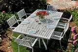 户外花园家具庭院阳台别墅泳池铸铝新款白色加长方铸铝桌椅九件套