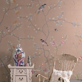 真丝手绘壁纸花鸟墙纸客厅丝绸壁画中式背景墙布壁布17