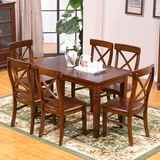 美式乡村小户型实木餐桌椅组合6人  长方形餐桌4人座 实木用餐桌