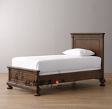 美式乡村1.2米 实木床 复古做旧橡木雕花床欧式儿童床法式单人床