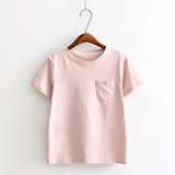 日系甜美文艺藕粉色t恤女短袖 简约全棉纯色夏季女士半袖上衣体恤
