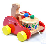 特价幼得乐趣味玩具榉木小熊打鼓/敲鼓/拉拉车 婴幼儿拖拉12个月