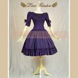 【蕾丝花园】复古洋装品牌 赫本优雅紫色灯笼袖大摆连衣裙 特价