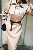 16春季新品韩版 修身气质显瘦 潮流中长款女士风衣式长袖连衣裙