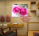 粉色玫瑰花卉餐厅装饰画 走廊玄关壁画挂画 卧室无框画单块促销