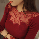 秋冬天套头毛衣女装长袖韩版显瘦性感蕾丝拼接紧身内搭针织打底衫