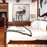 手绘油画美式客厅装饰画沙发背墙画客厅卧室办公室有框画北欧麋鹿