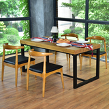 2016美式铁艺咖啡厅饭桌实木仿古办公桌长方形工作台组装做旧餐桌