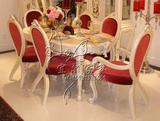 欧式餐桌面实木可伸缩折叠钢化玻璃餐桌椅组合一1桌6四六椅饭桌子