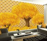 3D立体大型壁画电视背景墙纸壁纸客厅无缝墙布金色发财摇钱树