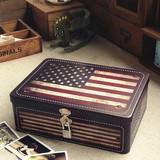zakka杂货 美国国旗带锁铁皮盒子 收纳盒 储物盒 日记盒 礼品盒
