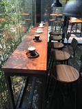 实木星巴克咖啡厅长条桌椅组合铁艺餐桌吧台桌创意铁艺高脚椅桌子