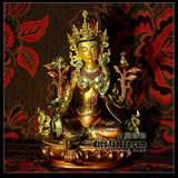 藏密佛教用品 10寸1尺仿尼泊尔镀金彩绘 纯铜密宗佛像 绿度母