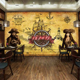 复古加勒比海盗墙纸时尚个性餐馆咖啡厅网吧装饰背景壁纸大型壁画