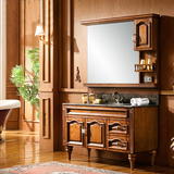 美式浴室柜落地红橡木开放漆卫浴柜洗脸盆柜组合带镜柜实木洗手台