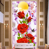 3D5D手工十字绣成品花开富贵花好月圆滴水玫瑰竖版客厅风景画包邮