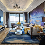 简约现代客厅茶几沙发地毯 卧室床边蓝色地中海宜家地毯满铺定制