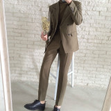 【JM】16新品 四季款 简约纯色双排扣修身藏蓝英伦韩版西服套装男