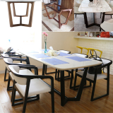 北欧大理石餐桌 6人创意饭桌 长方形水曲柳实木餐桌椅组合 方桌