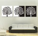 现代简约黑白发财树无框画现代客厅三联装饰画壁画挂画沙发画多款
