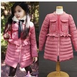 冬季新款 韩国童装 女童大衣 唯美中长款珍珠儿童棉服棉袄