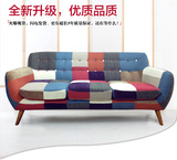 日式彩色布艺沙发简易设计师撞色个性时尚休闲彩绘创意北欧沙发椅