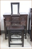 中式明清古典家具红木梳妆台 黑檀木梳妆桌2件套实木化妆桌小方凳
