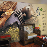 中式古典茶道文化背景墙壁纸茶馆茶庄茶楼客厅无纺布墙纸荷花壁画