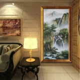 纯手绘欧式山水风景油画聚宝盆竖版有框无框画客厅餐厅卧室装饰画