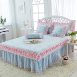 纯棉蕾丝床裙单件大红色床笠结婚庆欧式床罩双人粉色床群1.5m1.8