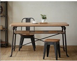 美式实木餐桌做旧餐桌铁艺咖啡厅桌子双层办公桌美甲写字台长方桌