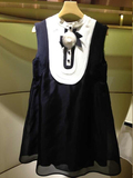 欧洲站2016春夏新款女装 黑白撞色无袖胸花显瘦孕妇娃娃A字连衣裙