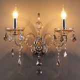 欧式床头水晶壁灯 客厅卧室背景墙壁灯 锌合金单头双头蜡烛壁灯
