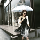 Alice wang2016夏季新款韩版黑色A字裙蓬蓬裙中长款网纱半身裙夏