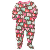 现货美国Carters卡特纯棉婴儿童装粉色大象长袖连体衣爬服睡衣