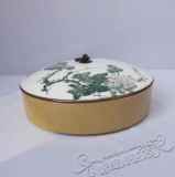 景德镇陶瓷 装饰瓷 紫砂秞手绘茶饼盒《春天》储物罐 盖罐