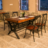 美式餐桌 铁艺实木餐桌椅组合吃饭桌子餐厅长方形咖啡桌原木饭桌