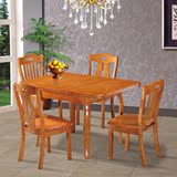 全实木餐桌椅 橡胶木长方形/圆形折叠升降餐台椅 现代6人餐桌组合