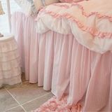 韩国正品 粉色公主条纹夹棉衍缝床裙/夹棉加厚床罩 床单 粉色条纹