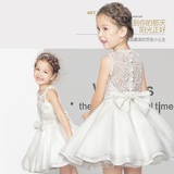 童装女童连衣裙儿童礼服公主裙夏表演出蓬蓬白色婚纱裙子大童主持