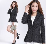 2013秋装新款大码中年女装蕾丝长袖西服韩版小西装修身中长款外套